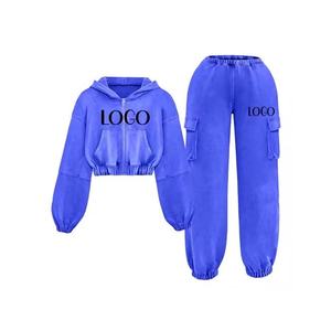 Custom Cropped Women's Tracksuit with Stylish <b>Washed</b> Hooded Jogger <b>Set</b> Custom Logo & Private Label Stacked Tracksuits - Product Image 1