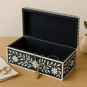 Joyero Decorativo Rectangular con Incrustaciones de Hueso, Estilo Clásico de Alta Gama con Interior de Terciopelo para Compradores Internacionales - Product Image 3