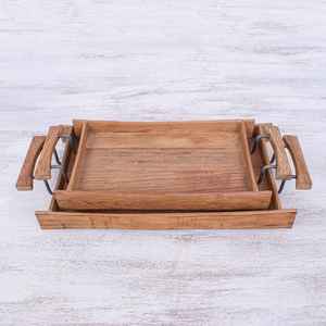 Bandeja de Servir de Madera Natural Moderna, Artesanía Khadim, Bandeja para Desayuno Hecha a Mano con Revestimiento de Esmalte, Decorativa y Sostenible, Superventas - Product Image 2