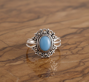 925 argent Sterling oxydé lunette réglage éternité bague bleu calcédoine classique Style Boho femmes mariage anniversaire anniversaire - Product Image 5