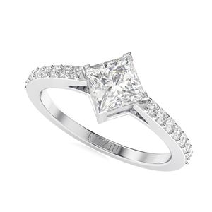 Bague de fiançailles en diamant coupe princesse solitaire avec accents pour femme - Product Image 6