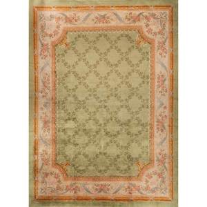 Alfombra de Lana Anudada a Mano Verde de Gran Tamaño Aalam Paem-336 con Patrón Floral Rectangular para Sala de Estar o Pasillo - Product Image 1
