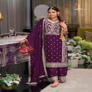 Nuevo 2024 último traje de diseñador Evergreen Venta caliente mejor traje Chinon Salwar y Dupatta con trabajo de bordado exportador mundial - Product Image 1