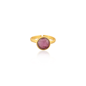 925 argent Sterling naturel rose Tourmaline ronde jaune plaqué or à la main concepteur réglable femmes Fine bague bijoux - Product Image 1