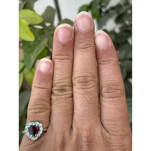 Bague Cœur en Argent 925 avec Grenat Naturel, Tendance, Sertie Or Rose et Plaqué Or Rhodium 18K, Plusieurs Options Disponibles - Product Image 4