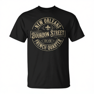 T-shirt vintage New Orleans Bourbon Street con design retrò del French Quarter per uso promozionale - Product Image 2
