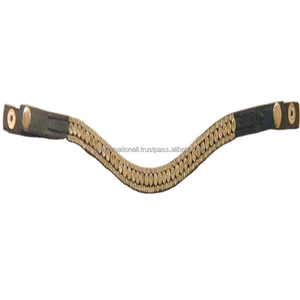 Bandeau de sourcils de cheval en cuir véritable de qualité Export avec 3 rangées de cristaux étincelants, bande de sourcils bling, fermeture à bouton-pression - Product Image 1