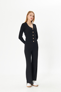 Ropa de mujer Casual abotonado cárdigan suéter pantalones conjunto de dos piezas Otoño-Invierno alta calidad Hogar, conjunto de punto de oficina - Product Image 2