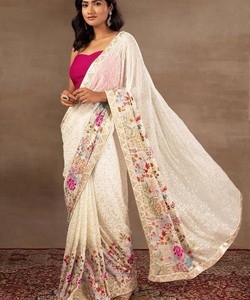 Banarasi soie Sarees multicolore belle dentelle bordure non cousue Blouse pièce tenue de fête mariage indien lavable à feuilles persistantes - Product Image 6