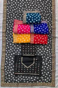 Vous cherchez quelqu'un pour cette belle couleur Saree pour mariage sur tissu Georgette doux de qualité supérieure avec imprimé bandhej - Product Image 5