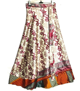 Double Layer Sari Silk <b>Wrap</b> <b>Skirt</b> Maxi Length Boho Style Free Size <b>Long</b> <b>Skirt</b> for Women Lightweight Breathable and Comfortable - Product Image 2