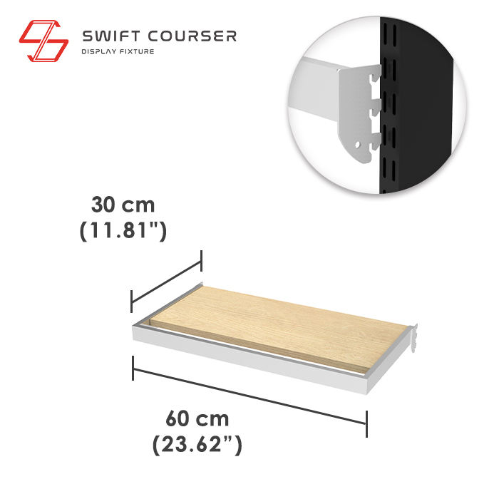 Bracket (Chrome Plated) + Wood Shelf (Light Brown)