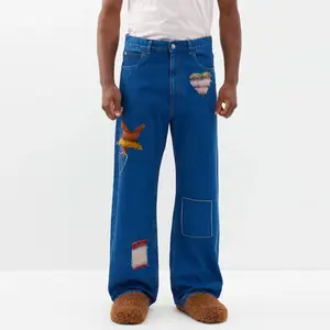 תיקוני רקמת לוגו מותאם אישית חומר כותנה מכנסי מחייר גברים צבע כחול ללבוש חיצוני מחיר מפעל מכנס מחייר לשני המינים