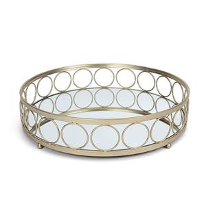 Plateau miroir doré de luxe, rond, en métal, décoratif, pour cosmétiques, plateau de rangement pour bijoux en verre orné, plateau de service pour la décoration de la maison - Product Image 2