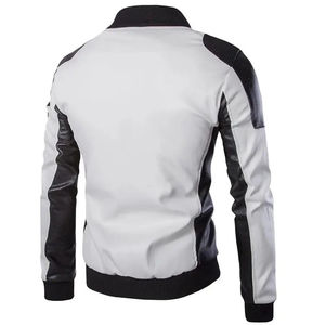 Veste en cuir pour moto de qualité supérieure pour hommes, col montant fin, longue, disponible en grande taille à un prix avantageux - Product Image 2