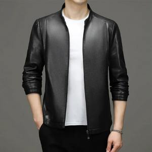 Veste de moto d'hiver en cuir véritable pour hommes Col rabattu en toile Épaisseur standard Imperméable et respirant - Product Image 5