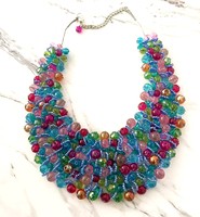 Collier bib statement bohème fait main, avec perles en verre coloré et cristaux, pour l'anniversaire, mode enfantine