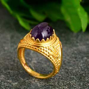 Hot Selling Amethyst Gemstone Brass <b>Ring</b> in 925 Sterling Solid <b>Silver</b> Plated and Gold Plated Beautiful Cabochon <b>Stone</b> <b>Ring</b> - Product Image 2