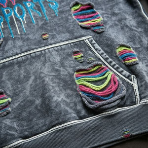 Sudadera con Capucha para Hombre, Fabricantes de Ropa Personalizada, Sudadera con Capucha Bordada Desgastada de Primera Calidad, Sudadera con Capucha Bordada con Parches Desgastados Personalizados - Product Image 5