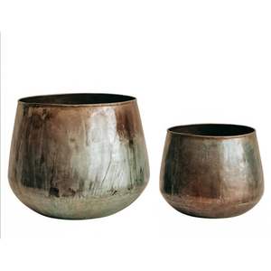 Jardinières rustiques industrielles en cuivre avec patine verte, pots de jardin en métal, grande capacité, pot à fleurs cylindrique en fer pour salon - Product Image 6