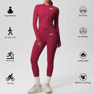 Women's Sexy Polyester Color Full Yoga Sports Wear Set Wholesale ODM Supply Knitted Fabric Snug Fit Summer 2-Piece Pajama - Product Image 2