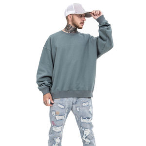เสื้อสเวตเตอร์คอกลมสีเบจโอเวอร์ไซส์สำหรับผู้ชายทรงหลวมแบบลำลองแขนยาวแบบสวมหัวสไตล์ฮิปฮอปผ้าคอตตอนเนื้อนุ่มผสมสำหรับฤดูใบไม้ร่วง - Product Image 3