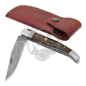Customizable Damascus Steel Clip Point Folding Pocket Knife <b>Rose</b> Wood Brass Handle Tulip Design <b>for</b> Outdoor DIY OEM <b>Supported</b> - Product Image 3