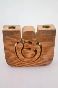 Bougeoirs en bois minimalistes avec des profils tournés classiques, ensemble de décoration d'intérieur élégant de 2 pièces pour Noël - Product Image 2