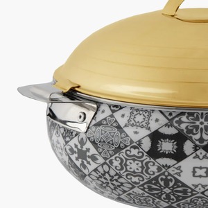 Casserole blanche avec design artistique noir et couvercle en or Bol chauffe-plats élégant pour cuisine élégante salle à manger mariage - Product Image 6