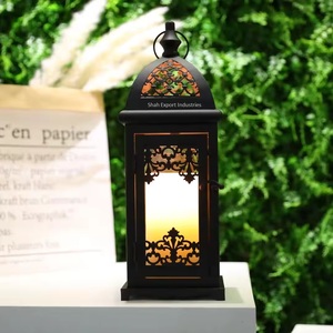 New Decorative Matte Black Metal And Glass Candle <b>Lantern</b> Moroccan Style for Home and Christmas Decor <b>Lanterns</b> - Product Image 2