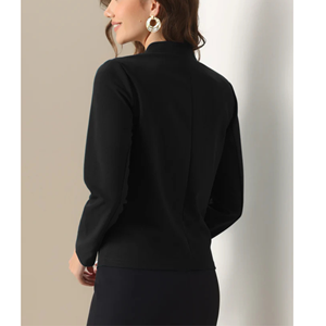 Blazer de oficina de mujer tejido con patrón sólido de manga larga con frente abierto para negocios y trabajo - Product Image 3