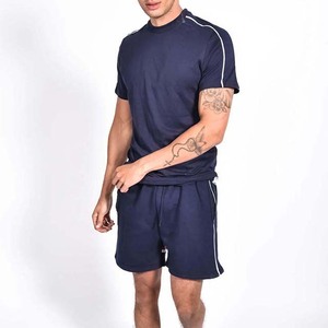 Conjuntos de ropa deportiva informal para hombre con logotipo OEM, pantalones cortos de algodón de talla grande, camiseta térmica de manga corta, pista de Color sólido para transpirable - Product Image 2