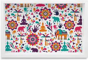 HF Crafts Bandeja DE SERVICIO DE MADERA MDF rectangular pintada a mano azul Bandeja decorativa en forma de hogar para uso doméstico ecológico - Product Image 3