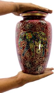 Urna de cremación de Metal rojo, tarro conmemorativo, contenedor de olla, urna de tamaño completo para cenizas funerarias, flores de elefante de entierro impresas, tamaño personalizado - Product Image 3
