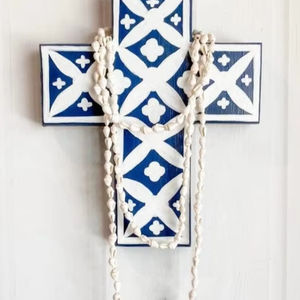 Cruz Religiosa de Diseño Zen Asiático Hecha a Mano con Incrustaciones de Nácar Blanco, Personalizada para Decoración de Pared de Altar de Iglesia o Hogar - Product Image 1