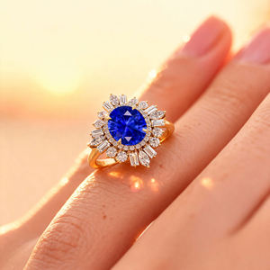 14k Gold Lab Grown Sapphire Natural Diamond <b>Rhodium</b> Plated Prong Set Classic Engagement Wedding Party Wear Unisex <b>Ring</b> - Product Image 3