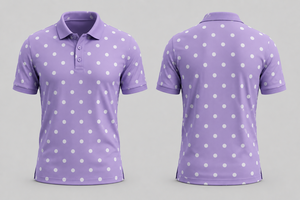 เสื้อโปโลผู้ชายลายจุดสีม่วงลาเวนเดอร์แบบสั่งทำพิเศษ ขอบสีดำเรียบหรู แขนสั้น ผ้าฝ้ายลำลอง เสื้อกอล์ฟ ดีไซน์เสื้อท็อปสำหรับฤดูร้อน - Product Image 3