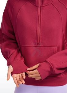 Custom Made Women's Long Sleeve Fleece Half <b>Zipper</b> <b>Sweatshirt</b> Printed Cotton Winter Clothes Stand Collar Front Logo Position - Product Image 4