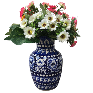 Jarrón Decorativo de Cerámica Azul Artístico, Jarrón de Cerámica Premium Tallado a Mano con Arte Folclórico SUAZ para Decoración del Hogar - Product Image 5