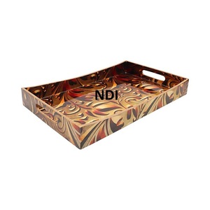 Handcrafted Decorative <b>Tea</b> Coffee Breakfast Serving Wood <b>Tray</b> With Bone Inlay Finishing And Designer Handles For Home And Hotel - Product Image 2