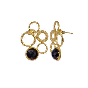 Pendientes hechos a mano de piedras preciosas de ónix negro y latón geométrico, joyería de moda de estilo bohemio para mujer - Product Image 1