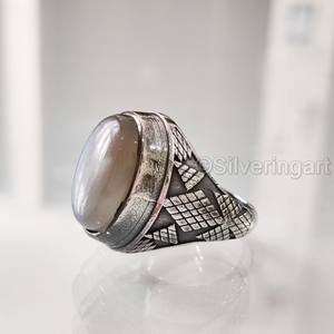 Bague pour homme en argent sterling 925 avec pierre de lune grise naturelle, pierre de naissance de juin, toutes tailles, bijou de fête lourd, vente en gros - Product Image 4