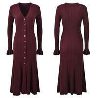 Robe longue ajustée au taille, style unique, tricot pour femmes