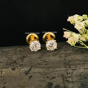 Boucles d'oreilles en or massif 14 carats avec diamant de laboratoire de 0,50 carat en or rose/jaune/blanc, bijoux fins de luxe pour unisexe - Product Image 3