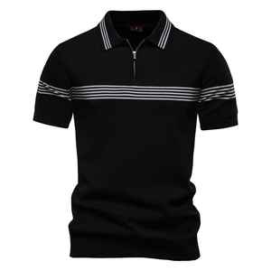 Diseño de cremallera de algodón 100% para hombre para Polo estilo informal de negocios bordado Slim Fit sólido a rayas corto ropa cómoda - Product Image 1