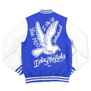 Chaqueta polar ZPB-Blanco y azul real | 60% algodón 40% poliéster | Chaqueta Zeta Phi Beta con logotipo bordado en la parte delantera y estampado - Product Image 2