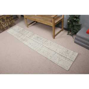 Tapis turc, tapis vintage 1,6x8,3 pieds, tapis en laine rayé blanc - Product Image 2
