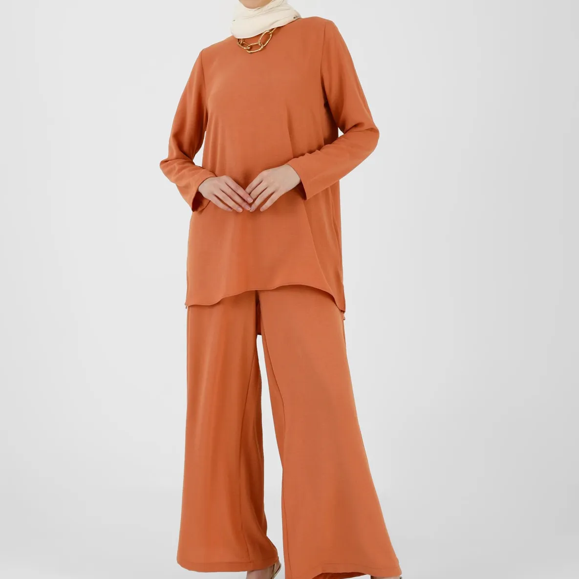 AM131C Customization muslim women blouse pant sets long sleeve new fashion elegant islamic clothing office women lady suit
