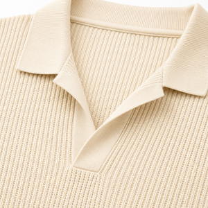 T-shirt en maille texturée de qualité supérieure pour homme, col Johnny ouvert, col en V, coupe décontractée, coton piqué, maille côtelée, style polo, décontracté chic, été - Product Image 6