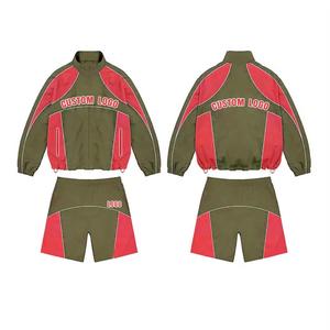 Ensemble deux pièces coupe-vent en nylon avec logo personnalisé pour hommes survêtement coupe-vent vestes et shorts à fermeture éclair pour hommes - Product Image 2